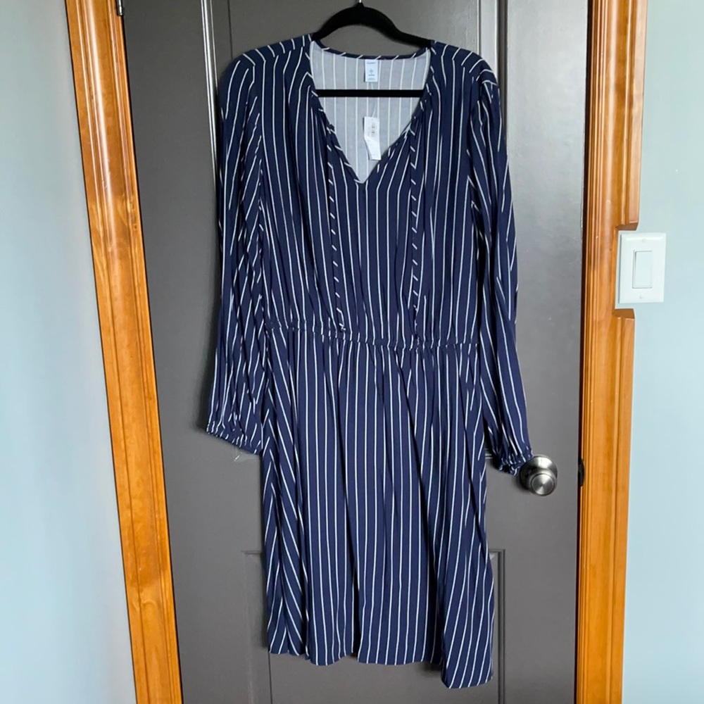 Pls navy knee length long sleeve dress
